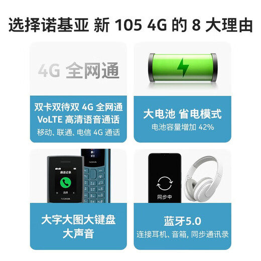 Nokia [new] Nokia Nokia 105 4G full network connection dual-slot dual standby ultra-long standby large button elderly machine student backup function machine blue official standard