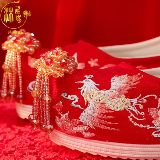 Mu Yuyao Hanfu Chaussures brodées Chaussures en tissu chinois brodées Xiuhe Chaussures de mariage Super Fairy Old Pékin Chaussures en tissu plat Flat Bridal Chores Blow-Up Pearl Nirvana Flat 38