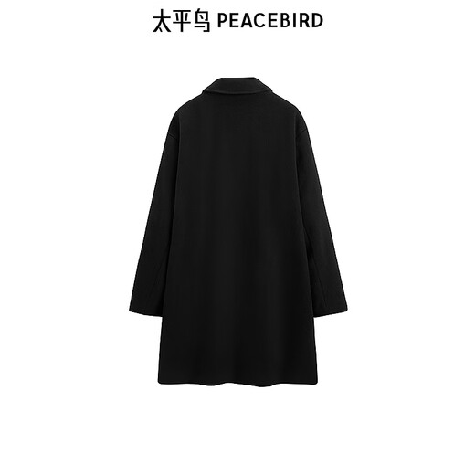 太平鸟男装【商场同款】 羊毛呢大衣男中长款黑色呢外套B1AAE4208 黑色1 3XL