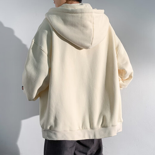 Changden American Cardigan Jacket Men's Autumn and Winter Velvet Jacket Trendy Loose Casual Hooded Sweatshirt Men's Zipper Jacket Black Thick Section 2XL