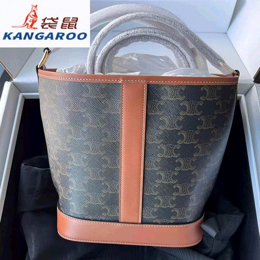 袋鼠（KANGAROO）轻奢品牌包包女2025夏季新款感单肩斜挎包大容量老花复古水桶包 老花棕小号