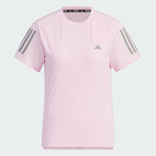 阿迪达斯 （adidas）短袖T恤女装2025夏季新款透气速干运动服跑步训练健身圆领上衣 JF1478粉色 M