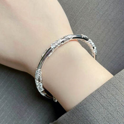 Flowers and Brocade Silver Bracelet Women's 999 Silver Bracelet Solid Gift to Girlfriend 520 Valentine's Day Birthday Gift 30g Flowers and Brocade Gift Box + Certificate