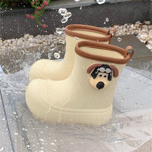 细细条（XIXITIAO）可爱雨鞋女ins春夏防滑防水中筒水鞋户外卡通玩水雨靴成人 奶黄棕 38-39