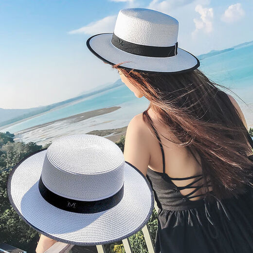 Dream of the flower top hat gentleman hat men flat top white straw hat women's hat summer cool hat flat ridge small top hat M label hat covering what - M label 5 cm [white] Koba - adjustable in one size [55-59]