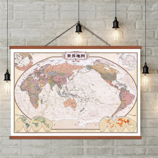 神至世界地图装饰画 实木挂框帆布中国地图挂图新版装饰标记挂画SN688 柚木框世界地图中文版 90cm*57cm