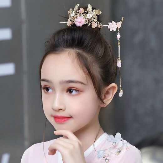 Children's Hanfu small hair crown, ancient style tassels, step-shaking princess headdress, hairpin, children's ancient costume hairpin, performance accessories, hairpin + hairpin