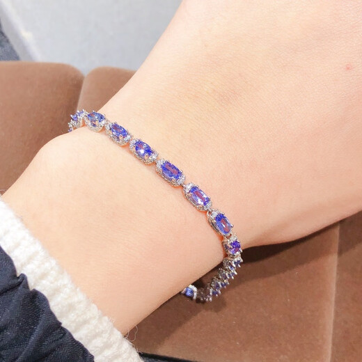 DRJEFUN natural tanzanite bracelet 5.4 carats 18 pieces size 3*5mm high clarity cornflower color Jingge Tanzanite chain 5.4 grams