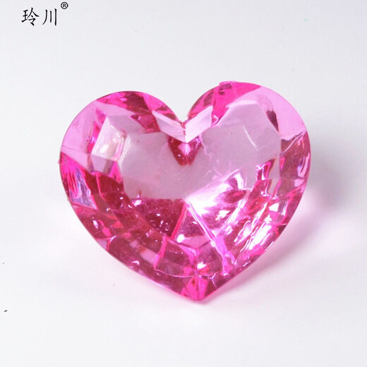 Lingchuan acrylic non-porous transparent heart-shaped gemstone toy children's ornaments sugar pusher to catch crystal birthday reward gift 5cm deep pink love heart ornaments