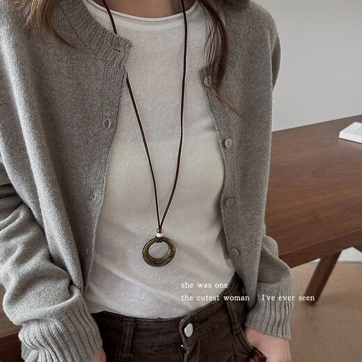 Morning Star New Chinese Style Geometric Ring Pendant Long Necklace Women's Versatile High-end Halter Neck Sweater Chain Clavicle Chain Accessories Algae Green Ring Necklace