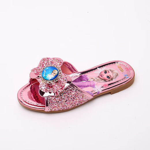 Girls' slippers summer Elsa crystal little girl's indoor fashionable outdoor wear soft-soled Elsa Princess children's slippers T-81 pink (two sizes too small) 26 yards/inner length 16.2cm