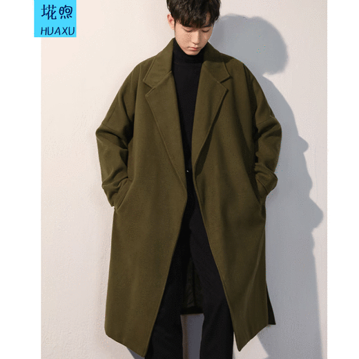 Men's mid-length autumn and winter woolen coat, windproof, thick and warm men's coat, men's winter coat, cape over the knee, FK12 black regular style (belt style) 4XL (recommended weight 180-220)