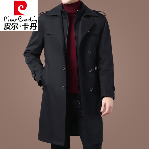 Pierre Cardin fashion brand autumn and winter mid-length windbreaker for middle-aged and elderly men thickened detachable wool liner business jacket trendy 1956 long navy blue detachable liner XL 180145-160Jin Jin equals 0.5 kg wear