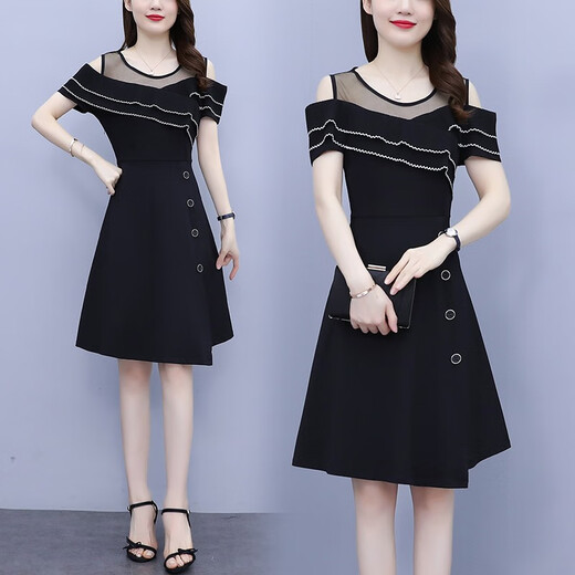 Weiluoxuan (Weiluoxuan) 2025 Vestido nuevo de verano para mujeres con volante de malla de malla empalmante de temperamento de lujo de moda que cubre el vientre 6231 color de imagen 4xl recomendado 160-180Jin [Jin equivale a 0.5 kg]