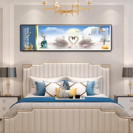 莫画泸林现代简约卧室装饰画温馨浪漫床头画酒店宾馆民宿房间挂画背景墙画 07 相濡以沫12142 170*50黑框(晶瓷画)1.8-2米床头