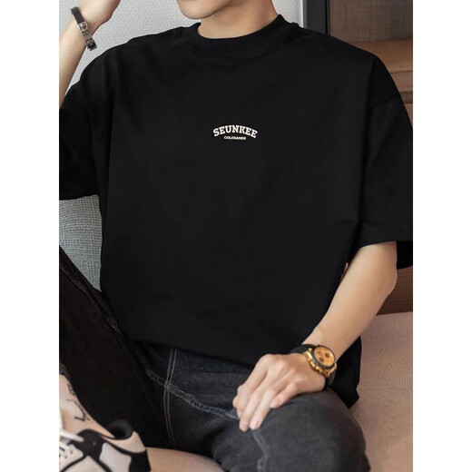 
ROMON (ROMON) 260g American heavyweight pure cotton T-shirt men's short-sleeved round neck top summer trendy cotton half-sleeved loose T-shirt T673-Narrow Blue M 115-130Jin [Jin equals 0.5 kg]