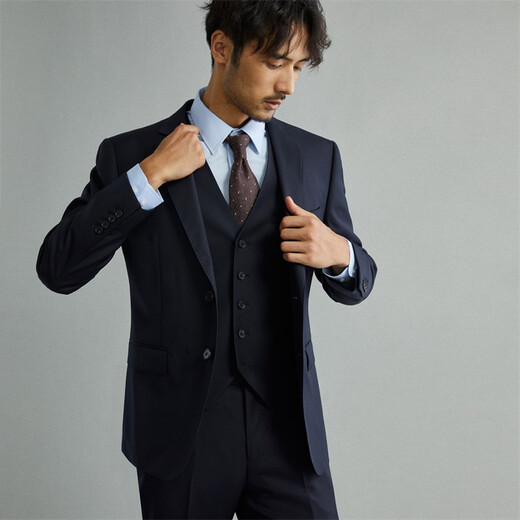 吉约蒙（G·MONS）羊毛西服套装男士职业西装外套羊毛轻正装外套结婚新郎礼服西装 藏青色【上衣+裤子】二件套 【上衣46码】西裤码数请备注
