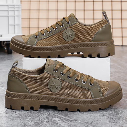 Tushilong Xia Martin Schuhe Männer schmutzige und rutschfeste leichte Baustelle Arbeit Bauarbeit Schuhe tragen resistente Arbeitschutzschuhe Freilebende Schuhe Khaki 40