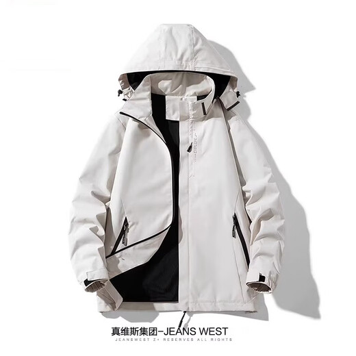 真维斯（Jeanswest）冲锋衣男潮牌防风可拆卸秋冬防水保暖外套男女情侣户外登山服夹克 6628 黑色 【男款】单层 2XL