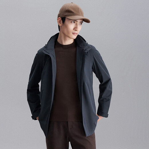 Angel Bird Windbreaker Men's Preferred Autumn New Business Casual Loose Hooded Solid Color Windbreaker Jacket Navy Blue 3XL -54(190/108)