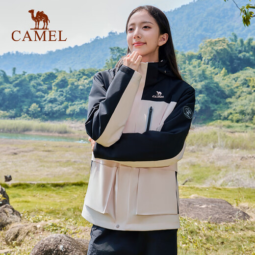 骆驼运动外套男三合一抓绒三防科技登山服外套女 6630，幻影黑 ，中性【抓绒胆】 L