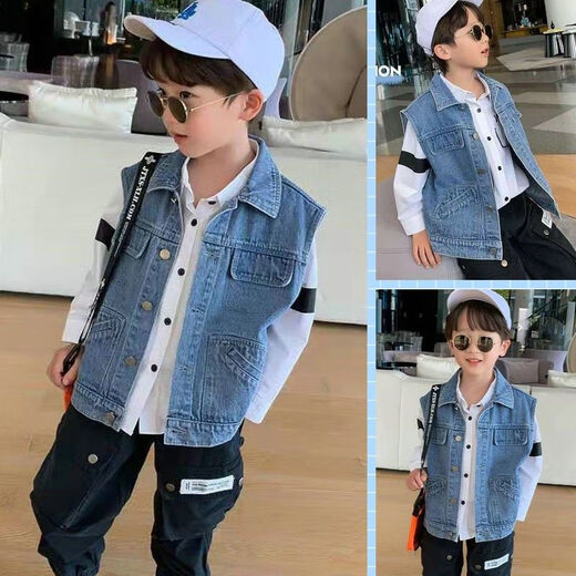 Disney (Disney) Boys' Vest Spring and Autumn 2025 New Children's Clothing Medium and Large Children's Vest Jacket Korean Version Versatile Children's Denim Vest Blue 140