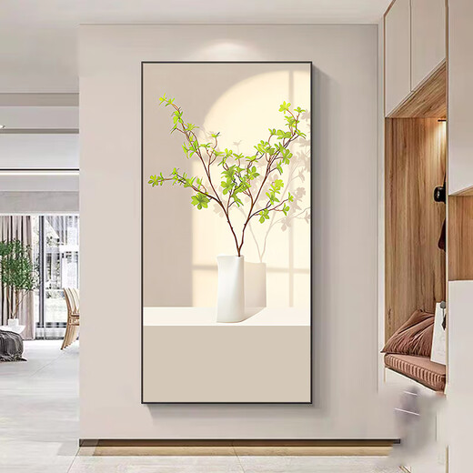 Patio de ballena porche nórdico Pintura decorativa plantas verdes Corredor pasillo colgante pintura crema estilo sala de estar puerta de entrada vertical mural cristal de porcelana pintura 844-9 80*160 marco de oro/pintura de diamantes de cristal