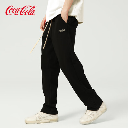 可口可乐（Coca-Cola）休闲裤男夏季冰丝卫裤情侣宽松直筒长裤 黑色常规 L