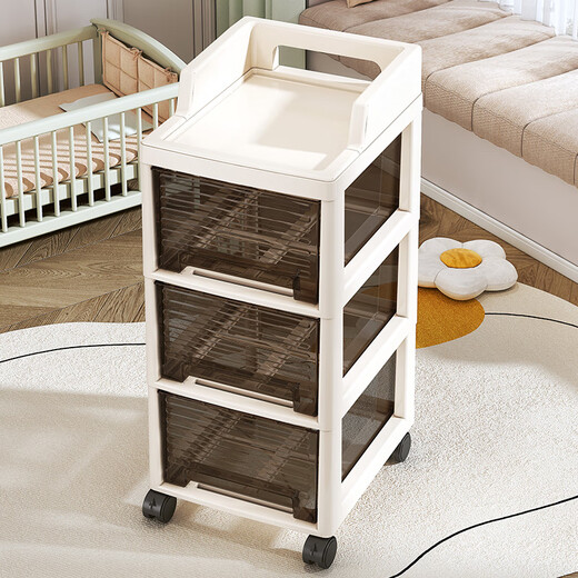 Meichao drawer-type storage cabinet, household under-desk mobile storage rack, toys, snacks, desk storage rack, cosmetics trolley, three-layer, high model + universal wheel