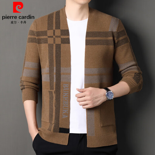 Pierre Cardin Marke Wolle Kristall Gitter Cardigan Männer mittleren Alters und junge trendige Strickpullover Casual Jacket M. Männer Aprikosen Farbe 165