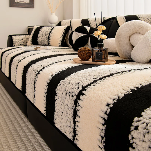 Bai Xini Simple 2026 New Autumn and Winter Plush Leather Sofa Cushion Anti-slip Cover Thickened Cushion Anti-Cat Claw Lige-Yahei (high gram weight hemming upgrade) 90*160cm double seat/concubine seat