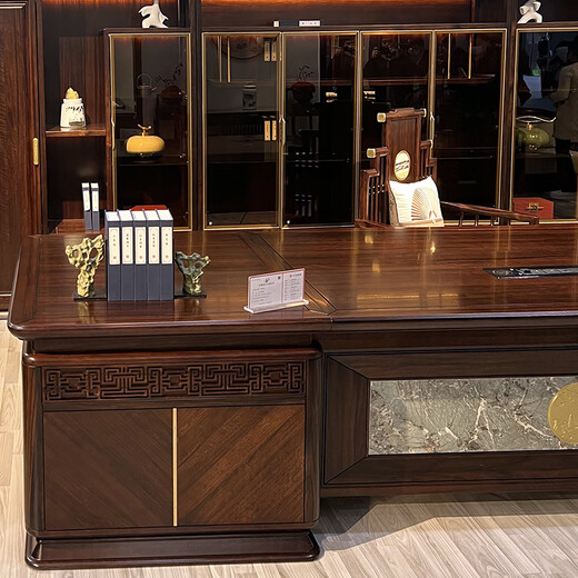Asana new Chinese style desk boss table ebony wood high-end executive desk all solid wood president chairman office 2.6 meters boss table (golden silk crabapple wood)