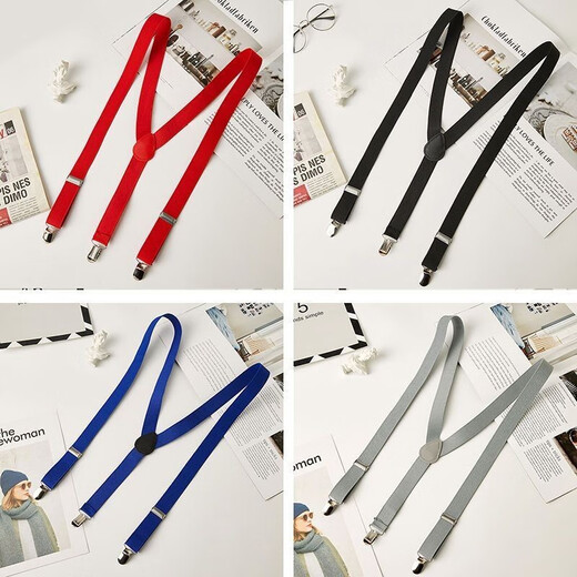 Zhuo Yansi British retro solid color non-slip strap clip for men and women elastic elastic trousers suspenders adjustable groomsmen suspenders clip beige uniform size