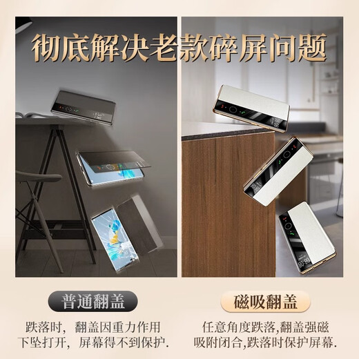 乐蔻【磁吸真皮翻盖】华为mate40pro手机壳商务智能休眠全包銮金电镀金边40pro+新款保护套 【金边黑色】头层牛皮荔枝纹 华为mate40Pro/40EPro通用