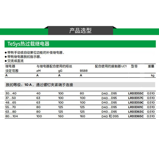 Schneider thermal relay LRD3359C overload and overheating protector three-phase 380V adapts to LC1D40-95A LRD3355C 30-40A with LC1D40-9