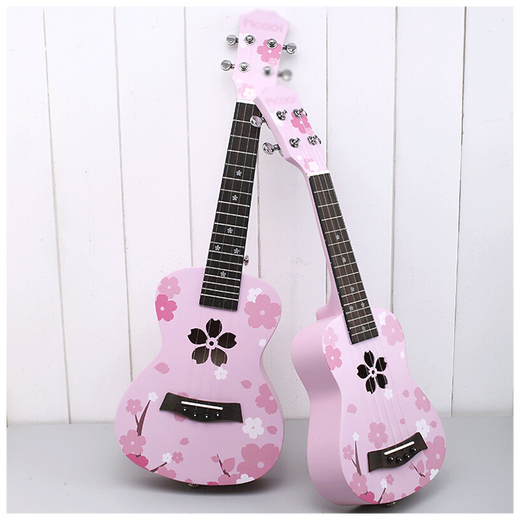 Quyang Ukulele female beginner professional-grade female cute entry-level children's small guitar Uklili veneer cherry blossoms + big gift bag 23 inches