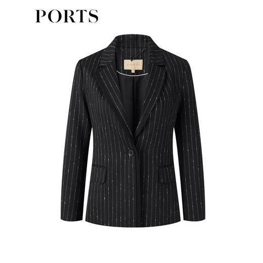 PORTS Women's Spring and Summer Women's Long Sleeve Long Jacket LM8J025MFF064 Black Stripes S (4)