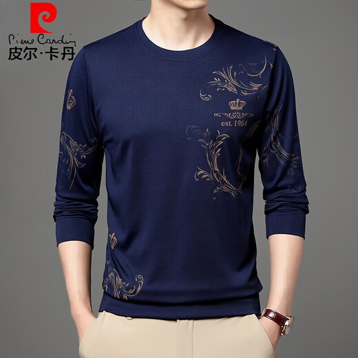 Pier Cardin brand high-end gray sweatshirt for men's inner bottoming shirt clothes autumn new casual printed long-sleeved T-shirt for men B6627 gray 52