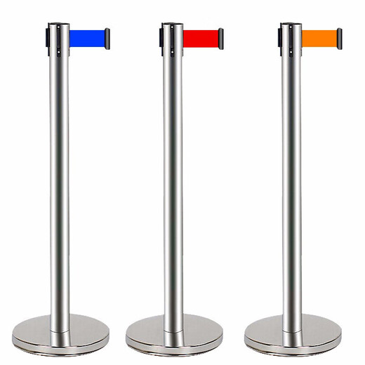 Barrier rod isolation cordon warning column isolation belt telescopic belt stainless steel railing queue guardrail fence 3 meters line brilliant silver [Double upgrade - more durable]