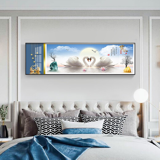 莫画泸林现代简约卧室装饰画温馨浪漫床头画酒店宾馆民宿房间挂画背景墙画 07 相濡以沫12142 170*50黑框(晶瓷画)1.8-2米床头