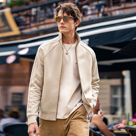 
Mr. Bu Bu silhouette splicing design knitted cardigan jacket men's 2025 spring and autumn double-head zipper sweatshirt KT15695 bronze 3XL (190)