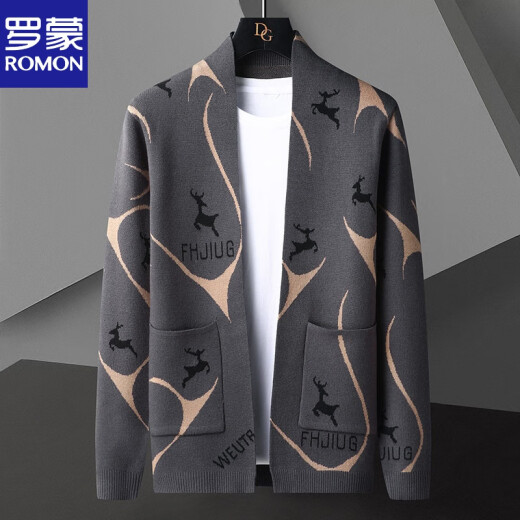 Romon gestrickte Strickjacke für Männer Frühling und Herbst 2025 neuer Stil Pullover trendy lässige hübsche Frühlingskleidung We9926 Dark Grey 4xl