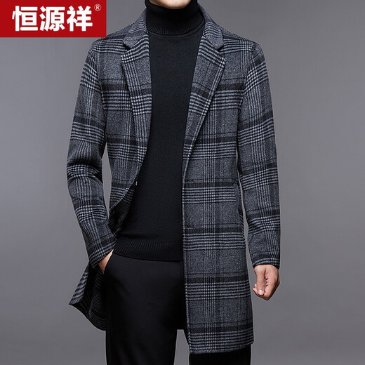 Hengyuanxiang doppelseitige Wollmantel Herbst und Winter mittleren Männergeschäfts Casual Mid Legth Wollmantel Plaid Wollmantel 21A16 180/96a