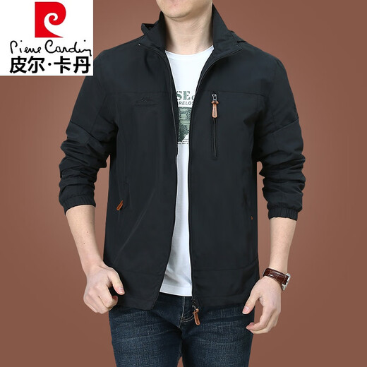 皮尔卡丹（pierre cardin）冲锋外套男秋冬爸爸装夹克户外美式防风防水秋装运动休闲连帽外套 深蓝9898 款 加绒 M