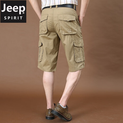 Jeep (Jeep) Trabajo Shorts Summer de algodón del algodón del algodón del algodón puro para hombres Pantalones de cinco puntos de gran tamaño Medio calzones múltiples pantalones cortos de bolsillo múltiple 9889 Militar Vend 42 tres pies Tres tres
