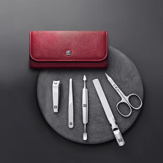 Zwilling (ZWILLING) classic nail clipper set nail scissors, nail clippers, nail polishing file, eyebrow tweezers, manicure dead skin pusher, German leather gift