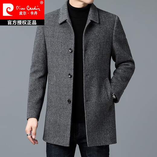 Pierre Cardin cashmere double-sided woolen coat men's mid-length autumn and winter dad wear removable liner woolen coat thickened gray Y2207 L/175
