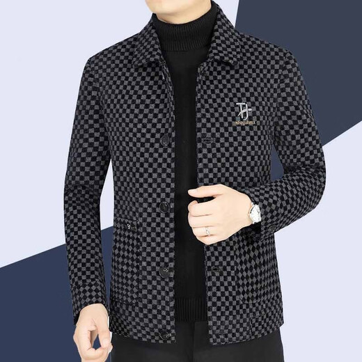 CAIDEN KETCH brand men's jacket men's coat 2025 spring and autumn new style middle-aged men's business casual non-iron plaid top black spot L 175 (recommended 115-130 Jin Jin equals 0.5 kg)