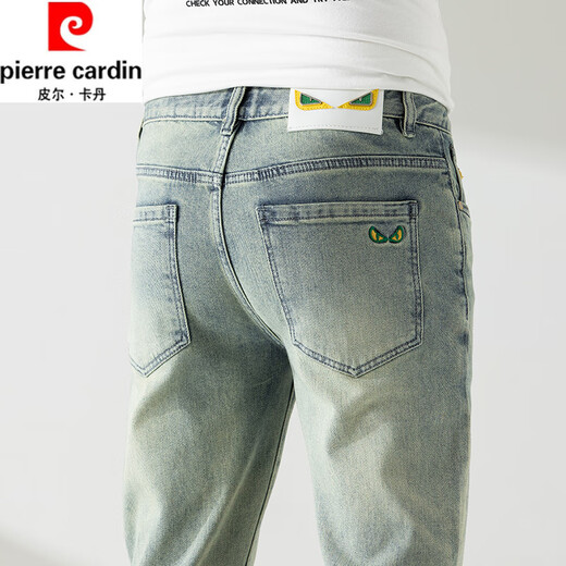 皮尔卡丹（pierre cardin）奢侈品牌牛仔裤男春秋新款高档休闲弹力修身名牌小脚复古潮流浅灰 XML-756灰白色 32码2尺5腰围