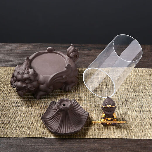 American and foreign new Chinese Zen backflow incense burner, glass cover, windproof, indoor household ornaments, sandalwood, agarwood, smoke, lotus base - Meditation Monkey King (choose carefully) 3